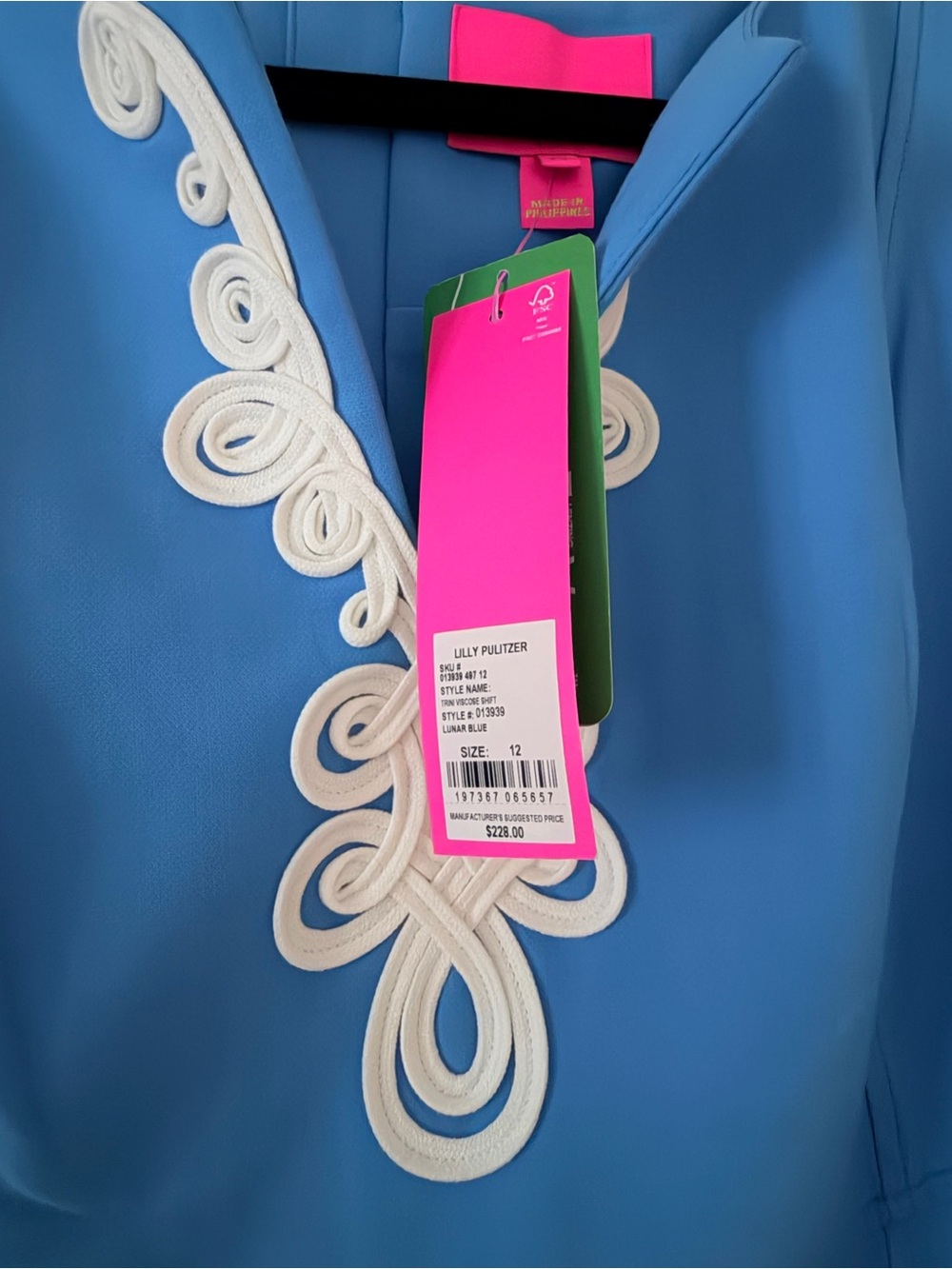 Lilly Pulitzer Blue Trini Viscose Shift Dress with White Embroidery - Picture 2 of 6